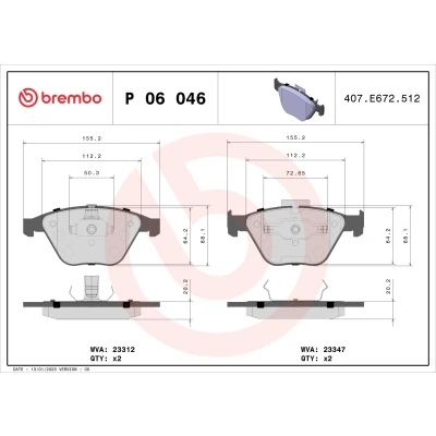 Kuva BREMBO P 06 046 Jarrupalat Kulumisenilmaisemelle Männän lukoilla Ilman tarvikkeita BMW: 5 Sedan, 3 Coupe, Sedan