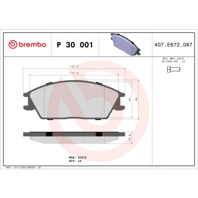 Kuva BREMBO P 30 001 Jarrupalat Ilman kulumisenilmaisinta tarvikkeita HYUNDAI: Getz