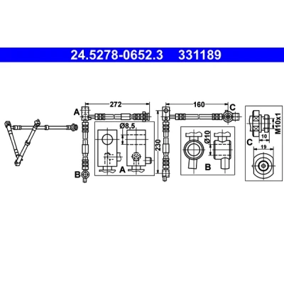 Kuva ATE 24.5278 0652.3 Jarruletku 652 M10x1 NISSAN: Primera Farmari, Hatchback, Sedan