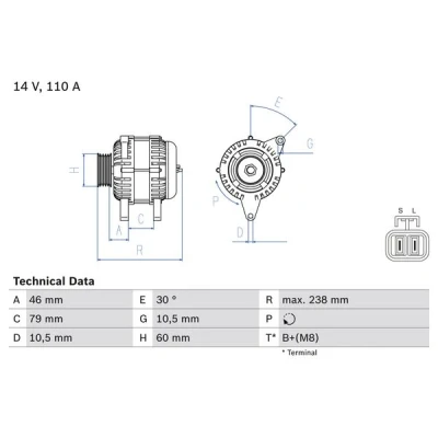 Kuva BOSCH 0 986 049 500 Laturi 14V 110A