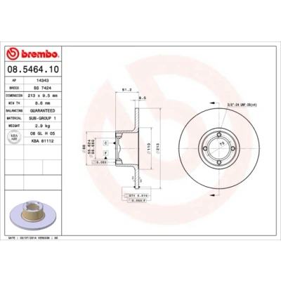 Kuva BREMBO 08.5464.10 Jarrulevyt 213 9,5 4 täysi
