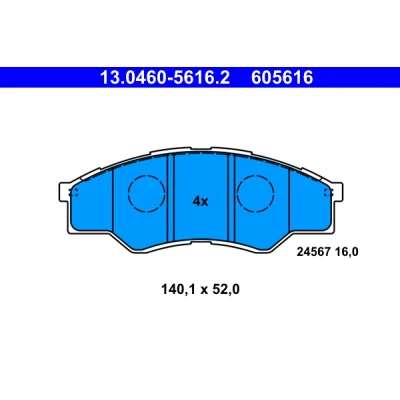 Kuva ATE 13.0460 5616.2 Jarrupalat Ei kulumisenilmaisimelle, Ilman kulumisenilmaisinta TOYOTA: HILUX 3 Pick up