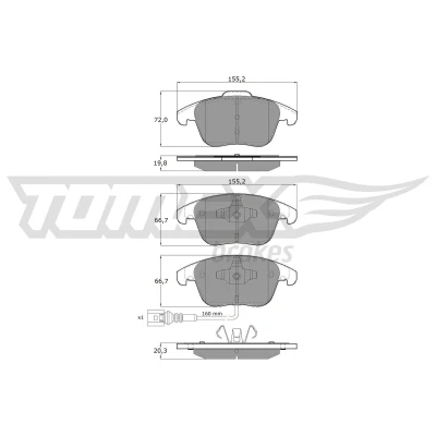 Kuva TOMEX brakes TX 15 82 Jarrupalat Etuakseli Sis. kulumisenilmaisimen VOLKSWAGEN: Tiguan I, Sharan II, AUDI: Q3, SEAT: Alhambra II