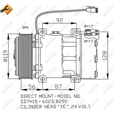 Kuva NRF EASY FIT 32703 Ilmastoinnin Kompressori SD7H15 24 PAG 46 kompressoriöljyllä, Tiivisterenkaalla