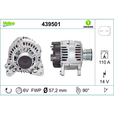 Kuva VALEO 439501 Laturi 14V 110A VOLKSWAGEN: Multivan 5 (7HM, Transporter 5, Passat B6 Variant, SKODA: Octavia 2 Combi, II Hatchback, Fabia