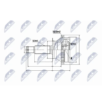 Kuva Nivelsarja, vetoakseli, Etuakseli, oikea, vasen Hyundai Santa fé I, Sonata IV, Trajet, Kia Magentis I OE 4950038340, 4950038391, 49507