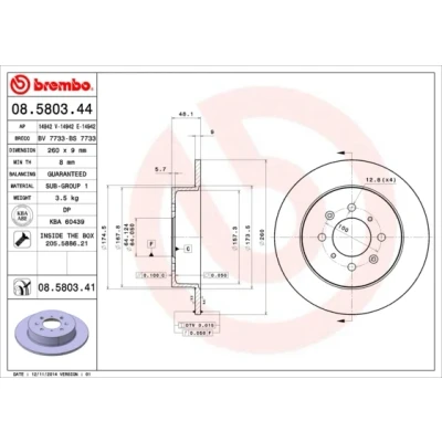Kuva BREMBO COATED DISC LINE 08.5803.41 Jarrulevyt 260 9 4 täysi pinnoitettu Ruuveilla HONDA: CIVIC 7 Hatchback, 6 Aerodeck, Fastback