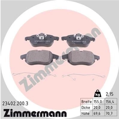 Kuva ZIMMERMANN 23402.200.3 Jarrupalat Kulumisenilmaisemelle Valokuva vastaa toimituslaajuutta, Jousella OPEL: Vectra C Sedan, Astra H Caravan, Zafira B