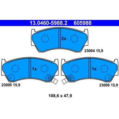 Kuva ATE 13.0460 5988.2 Jarrupalat akustisella kulumavaroittimella NISSAN: ALMERA 1, 1 Hatchback