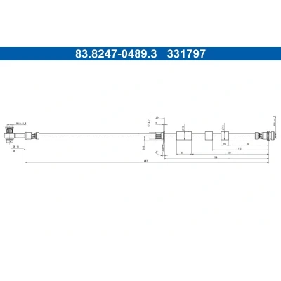 Kuva ATE 83.8247 0489.3 Jarruletku 487mm M10x1,5mm FORD: Kuga Mk3 2.5 Hybrid Flex, 2.0 EcoBlue 4x4, 1.5 EcoBlue, FHEV TDCi