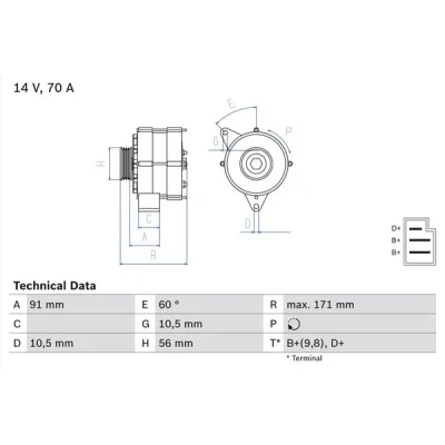 Kuva BOSCH 0 986 033 810 Laturi 14V 70A MERCEDES BENZ: W124 Sedan, S sarja 190