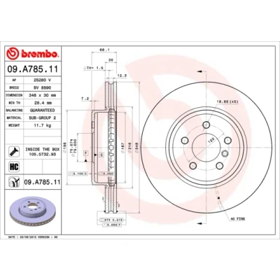 Kuva BREMBO Jarrulevy COATED DISC LINE 30mm 5 tuuletettu sisältä pinnoitettu hiiliteräs 09.A785.11 34116793125 Jarrulevyt