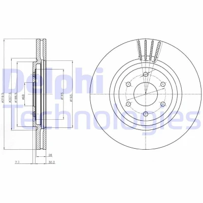 Kuva DELPHI BG4176C Jarrulevyt 320 28 6 Tuuletettu pinnoitettu käsittelemätön ilman pyöränlaakeria, ABS sensorirengasta NISSAN: Pathfinder 3