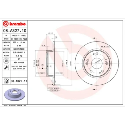 Kuva BREMBO COATED DISC LINE 08.A327.11 Jarrulevyt 260 10 5 täysi pinnoitettu HONDA: ACCORD 7 Limousine,