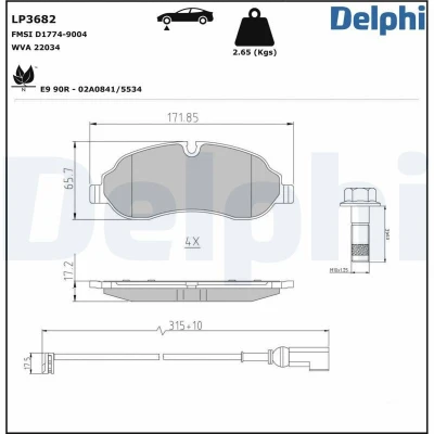 Kuva DELPHI LP3682 Jarrupalat Sis. kulumisenilmaisimen Huudonvaimennuspellillä Tarvikkeilla FORD: Transit V363 Van, Bussi