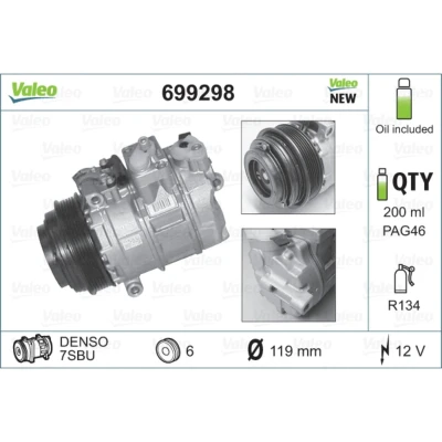 Kuva VALEO NEW ORIGINAL PART 699298 Ilmastoinnin Kompressori 7SBU16 12 PAG 46 R 134a kompressoriöljyllä MERCEDES BENZ: Sprinter 3 T Bussi, ML sarja