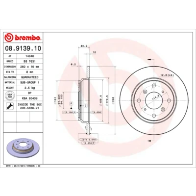Kuva BREMBO 08.9139.10 Jarrulevyt 260 10 4 täysi Ruuveilla HONDA: PRELUDE
