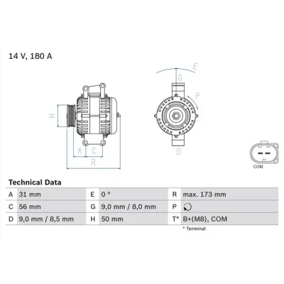 Kuva BOSCH 0 986 047 670 Laturi 14V 180A MERCEDES BENZ: E sarja T modell, Sedan, C Sedan