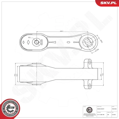 Kuva ESEN SKV 75SKV033 Moottorin Kumityyny Takana Kumimetallilaakeri Alumiini, Kumi 252mm 76mm