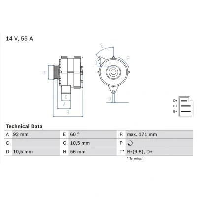 Kuva BOSCH 0 986 033 740 Laturi 14V 55A MERCEDES BENZ: W124 Sedan, 190, Farmari