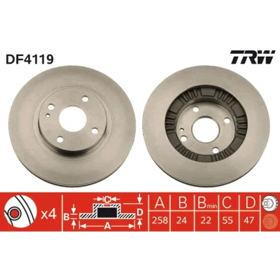Kuva TRW DF4119 Jarrulevyt 258 23 4 100 Tuuletettu Lakattu MAZDA: 323 F 6, FAMILIA 5, 6