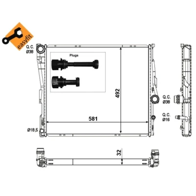 Kuva NRF 53117 Jäähdytin Alumiini 580 491 27 EASY FIT asennusosilla Jäähdytysrivat juotetut BMW: X3