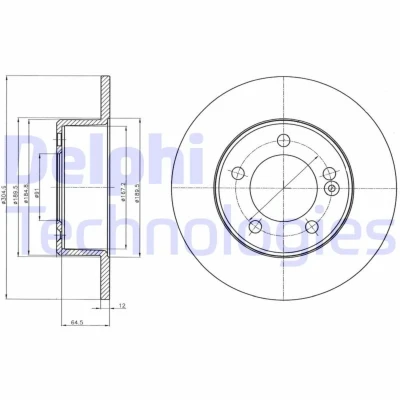 Kuva DELPHI BG4321 Jarrulevyt 305 12 5 täysi rasvattu käsittelemätön ilman pyöränlaakeria, ABS sensorirengasta RENAULT: MASTER 3 Kasten,