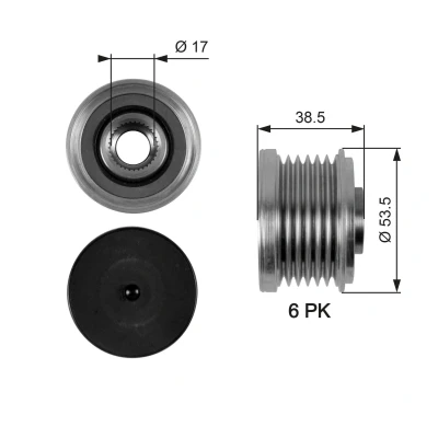 Kuva GATES OAP7055 Laturin Vapaakytkin 38,5 FleetRunner Micro V Stretch Fit BMW: 3 Sedan, Coupe, 5 Sedan