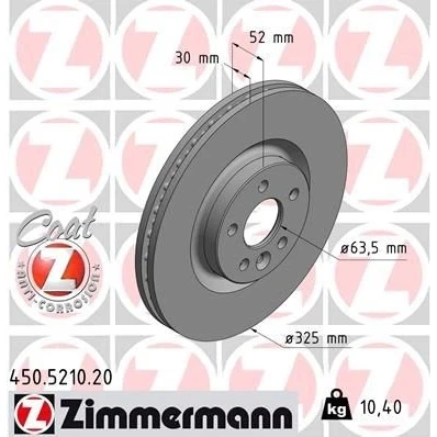 Kuva ZIMMERMANN COAT Z 450.5210.20 Jarrulevyt 325 30 6/5 5 108 tuuletettu sisältä pinnoitettu hiiliteräs LAND ROVER: Range Rover Evoque
