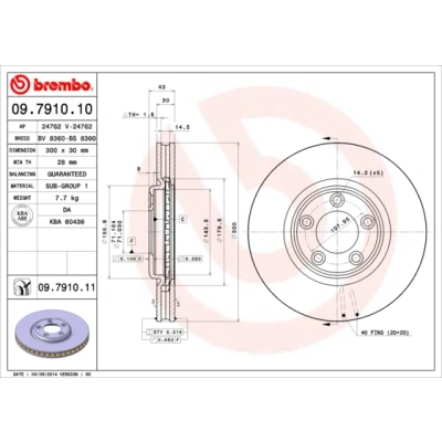 Kuva BREMBO COATED DISC LINE 09.7910.11 Jarrulevyt 300 30 5 tuuletettu sisältä pinnoitettu JAGUAR: S Type