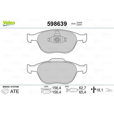 Kuva VALEO 598639 Jarrupalat Etuakseli ilman kulumisenilmaisinta huudonvaimennuspeltiä FORD: Transit Connect V408 Van, FIESTA 5, Focus Mk1 Farmari