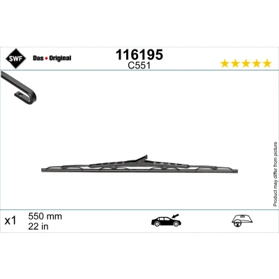Kuva Pyyhkijänsulka Swf 116195 550mm Pyyhkijänsulka,perinteinen runko 22tuumaa TOYOTA: Corolla IX Station Wagon, Hatchback, Hilux VIII Pick up