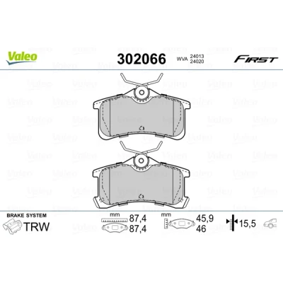 Kuva VALEO 302066 Jarrupalat FIRST Taka akseli Ilman kulumisenilmaisinta Huudonvaimennuspellillä TOYOTA: Avensis I Farmari, Sedan