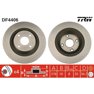Kuva TRW DF4406 Jarrulevyt 276 10 4 100 täysi Lakattu MAZDA: MX 5 2