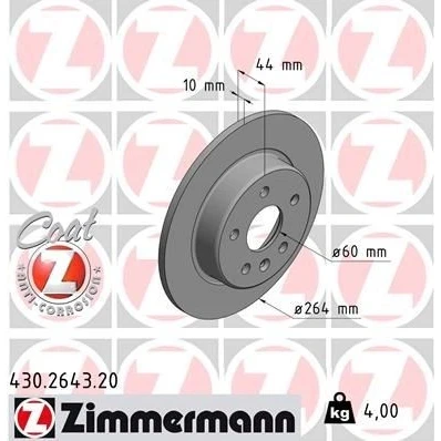Kuva ZIMMERMANN COAT Z 430.2643.20 Jarrulevyt 264 10 6/5 5 105 täysi pinnoitettu OPEL: Astra K Sports Tourer, Hatchback