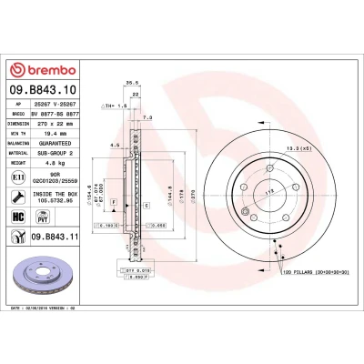 Kuva BREMBO COATED DISC LINE 09.B843.11 Jarrulevyt 270 22 5 tuuletettu sisältä pinnoitettu hiiliteräs Ruuveilla