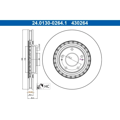 Kuva ATE Jarrulevy HYUNDAI: i30 III Hatchback, Fastback 330,0mm 30,1mm 5 114,3mm Tuuletettu pinnoitettu hiiliteräs 24.0130 0264.1 51712S0000
