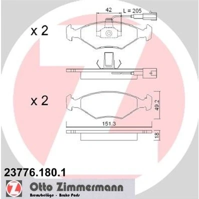 Kuva ZIMMERMANN 23776.180.1 Jarrupalat Sis. kulumisenilmaisimen Valokuva vastaa toimituslaajuutta FIAT: Siena
