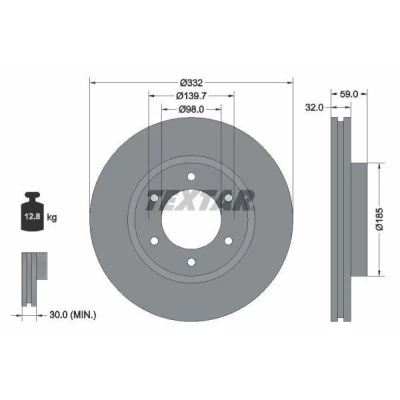 Kuva TEXTAR Jarrulevy FORD: Ranger Mk3 332mm 32mm 06/06 139,7mm tuuletettu sisältä 92320803 Jarrulevyt