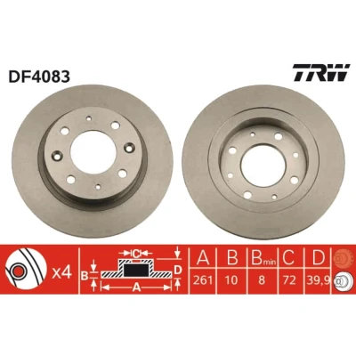 Kuva TRW DF4083 Jarrulevyt 261 10 4 114 täysi Lakattu