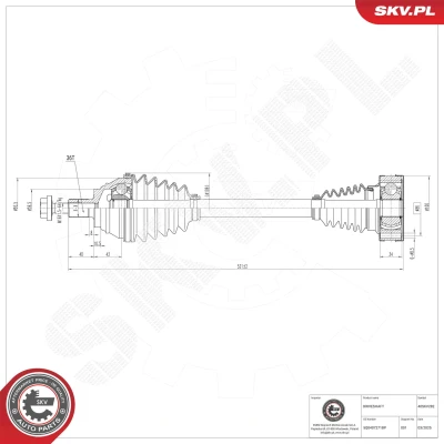 Kuva Vetoakseli, Etuakseli, vasen Esen skv 40SKV282 audi, seat, skoda, vw OE 1K0407271LB, 1K0407763KX, 5Q0407271A