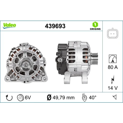 Kuva VALEO 439693 Laturi 14V 80A PEUGEOT: 207 Hatchback, SW, 206 CITROËN: C4 I C3 Hatchback
