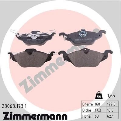 Kuva ZIMMERMANN 23063.173.1 Jarrupalat akustisella kulumavaroittimella Valokuva vastaa toimituslaajuutta OPEL: Astra G Caravan, CC, Sedan