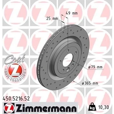 Kuva ZIMMERMANN Sport COAT Z 450.5216.52 Jarrulevyt 365 25 6/5 5 120 tuuletettu sisältä, reijitetty pinnoitettu hiiliteräs LAND ROVER: Range Rover