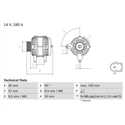Kuva BOSCH 0 986 083 850 Laturi 14V 180A VOLKSWAGEN: Crafter Bussi, Multivan 5 (7HM, Transporter 5, SKODA: Superb III Farmari, Octavia 3 Combi