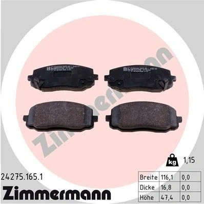 Kuva ZIMMERMANN 24275.165.1 Jarrupalat akustisella kulumavaroittimella Valokuva vastaa toimituslaajuutta, Jousella HYUNDAI: i20 I Hatchback