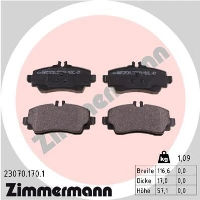 Kuva ZIMMERMANN 23070.170.1 Jarrupalat Kulumisenilmaisemelle Valokuva vastaa toimituslaajuutta MERCEDES BENZ: A sarja