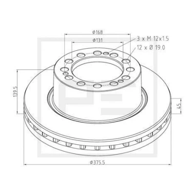 Kuva PETERS ENNEPETAL Jarrulevy Edessä ja takana 45mm 12 168mm tuuletettu sisältä 066.253 00A 04079000700,04079000701,04079000702,04079000703,04079000753