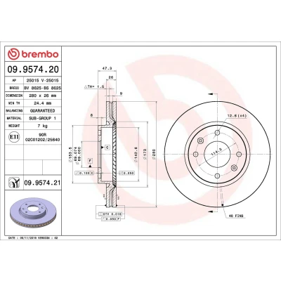 Kuva BREMBO COATED DISC LINE 09.9574.21 Jarrulevyt 280 26 4 tuuletettu sisältä pinnoitettu KIA: Optima / K5, Magentis I, HYUNDAI: Elantra III Hatchback