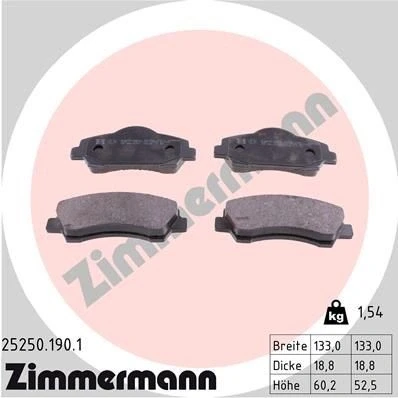 Kuva ZIMMERMANN 25250.190.1 Jarrupalat Valokuva vastaa toimituslaajuutta PEUGEOT: 308 SW 2, II Hatchback, CITROËN: C4 Cactus